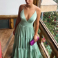 Mint Green A-line Deep V Neck Long Prom Dress Formal Dress Y2874