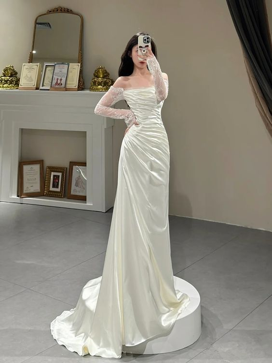 Princess Simple Dress, Ivory Prom Dress, Evening Dress, Feminine Party Dress, Wedding Dress  Y6863