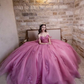 Luxury Dusty Rose Off Shoulder Lace 3D Flower Applique Ball Gown Birthday Party Dress  Y7016