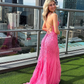 Tulle Mermaid Scoop Neck Lace Up Prom Dresses Evening Dresses Y6455