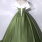 Green and White Satin Long Ball Gown Long Formal Dress Y7001