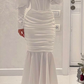 Vintage White Mermaid Prom Dress,White Reception Dress Y2077