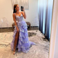 Off Shoulder Navy Blue Tulle Lace Long Prom Dresses, Off The Shoulder Lace Blue Evening Party Dresses Y2973