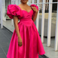 Vintage Hot Pink Satin Midi-length Prom Dress,Hot Pink Formal Gown Y4075