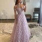 Off Shoulder Lilac Lace Long Prom Dresses, Off the Shoulder Formal Dresses, Lilac Evening Dresses Y5340