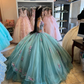 Lake Blue Princess Ball Gown 3D Flowers Quinceanera Dresses Off Shoulder Appliques Beaded Maxi Sweet 16 Dress Y2632