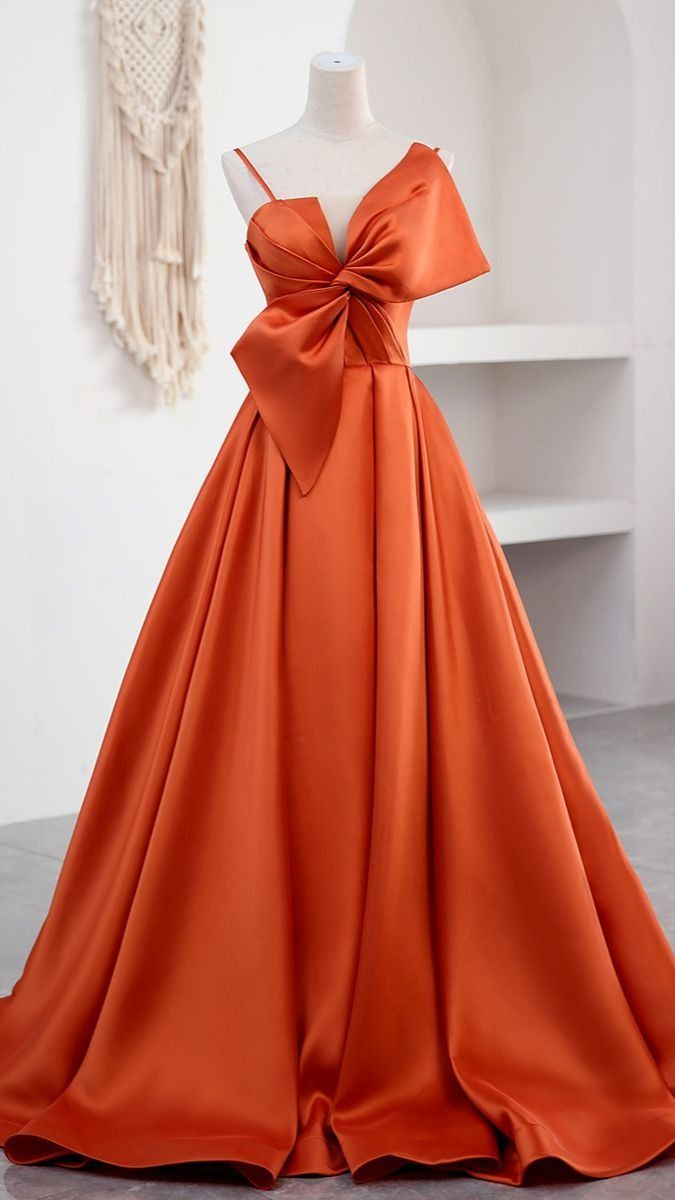 A-line Orange Spaghetti Straps Prom Dress,Y2402