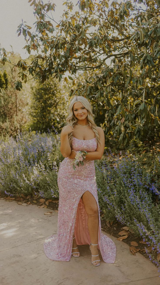 Stunning Pink Mermaid Prom Dress With Split,Pink Evening Dress Y5487