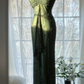 Vintage Dark Green Bodycon Satin Beaded Prom Dress Long Evening Dress Y8557