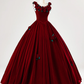 Beautiful Burgundy Velvet Quinceanera Dress Birthday Ball Gown With Rose Flowers Y7750