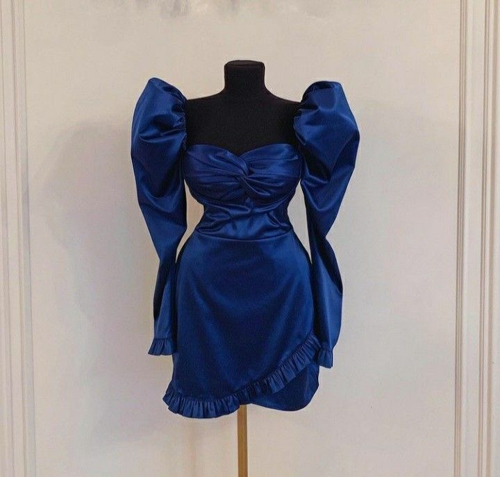 Retro Blue Homecoming Dress with Long Sleeves ,Y2538