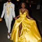 Classic A-line Yellow Satin Evening Dress,Yellow Prom Gown Y4227
