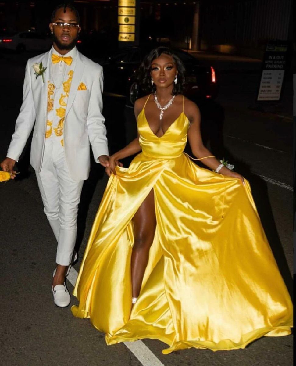 Classic A-line Yellow Satin Evening Dress,Yellow Prom Gown Y4227