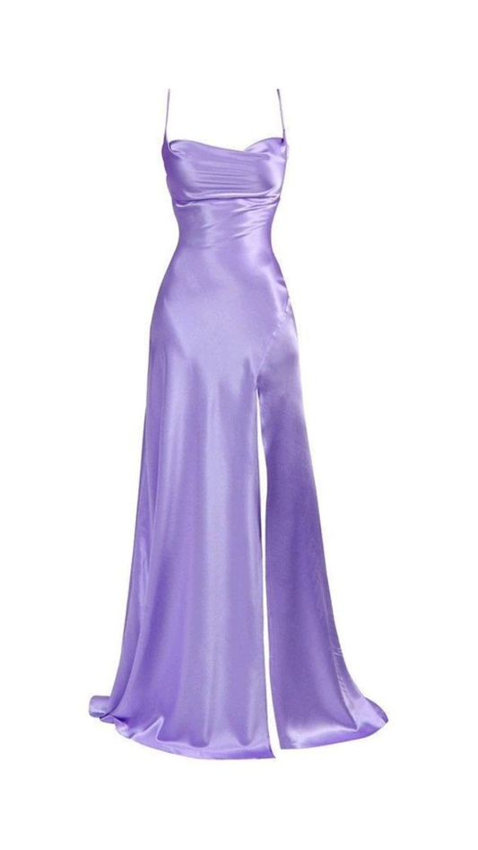 Elegant Purple Spaghetti Straps Prom Dress With Split,Purple Party Gown Y7322