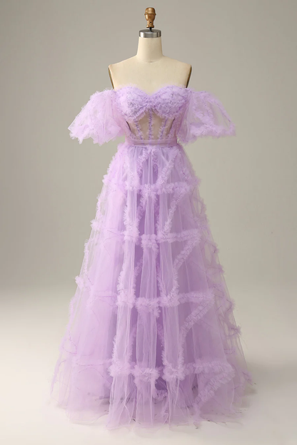 Fairytale Lavender Off the Shoulder Princess Gown,A-line Prom Dress  Y6274