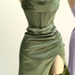 straps mermaid long formal dress prom dress with side slit and cowl neck Y4039