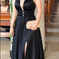 Classic Black V Neck A-line Prom Dress,Black Evening Dress Y6425