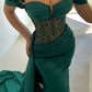 Sexy Off The Shoulder Green Satin Prom Dress Y5926