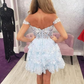 Navy Blue A-Line Sweetheart Lace Tiered Short Homecoming Dress Y8107