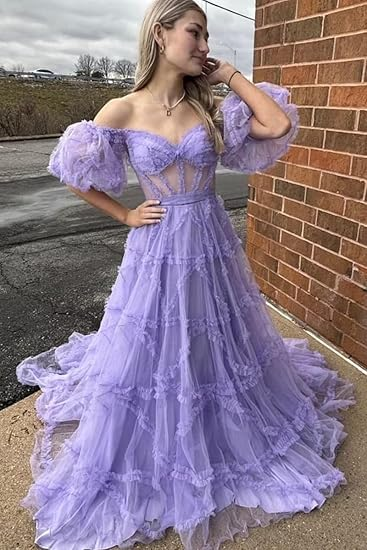 Fairytale Lavender Off the Shoulder Princess Gown,A-line Prom Dress  Y6274