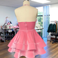 Cute A-line Pink Homecoming Dress,Halter Neckline Pink Party Dress Y2153