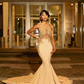 Beautiful Long Champagne Mermaid Sleeveless Beading Prom Dress With Lace Y4216