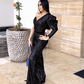 Black Sequins One Sleeve Mermaid Prom Dress,Black Evening Dress Y5880