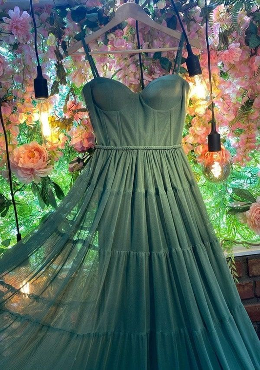 Charming A-line Green Sleeveless Evening Dress Y5284