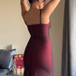Vintage Burgundy Spaghetti Straps Prom Dress Evening Gown  Y7780