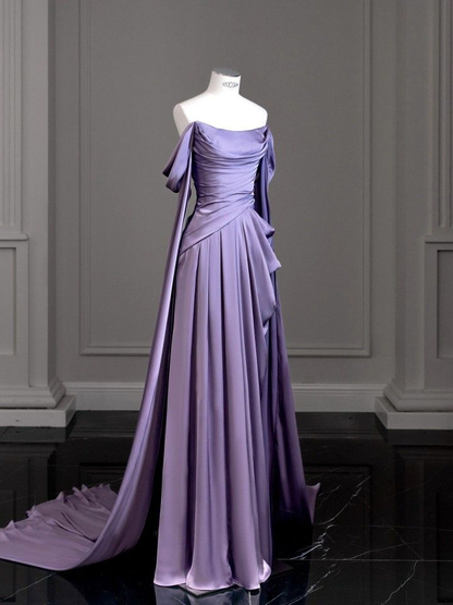 Modest Purple Satin Long Prom Dress,Purple Evening Dress  Y2589