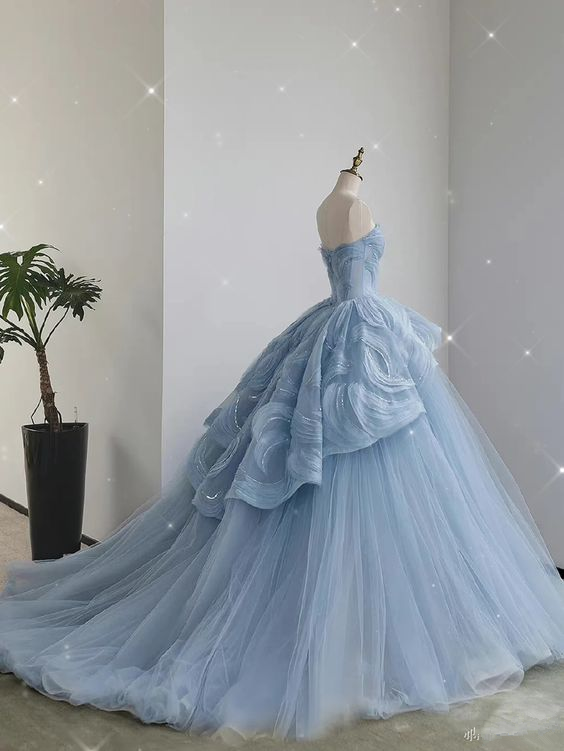 Glamorous Blue Sweetheart Tulle Princess Dress,Blue Ball Gown,Blue Fairy Dress Y6472