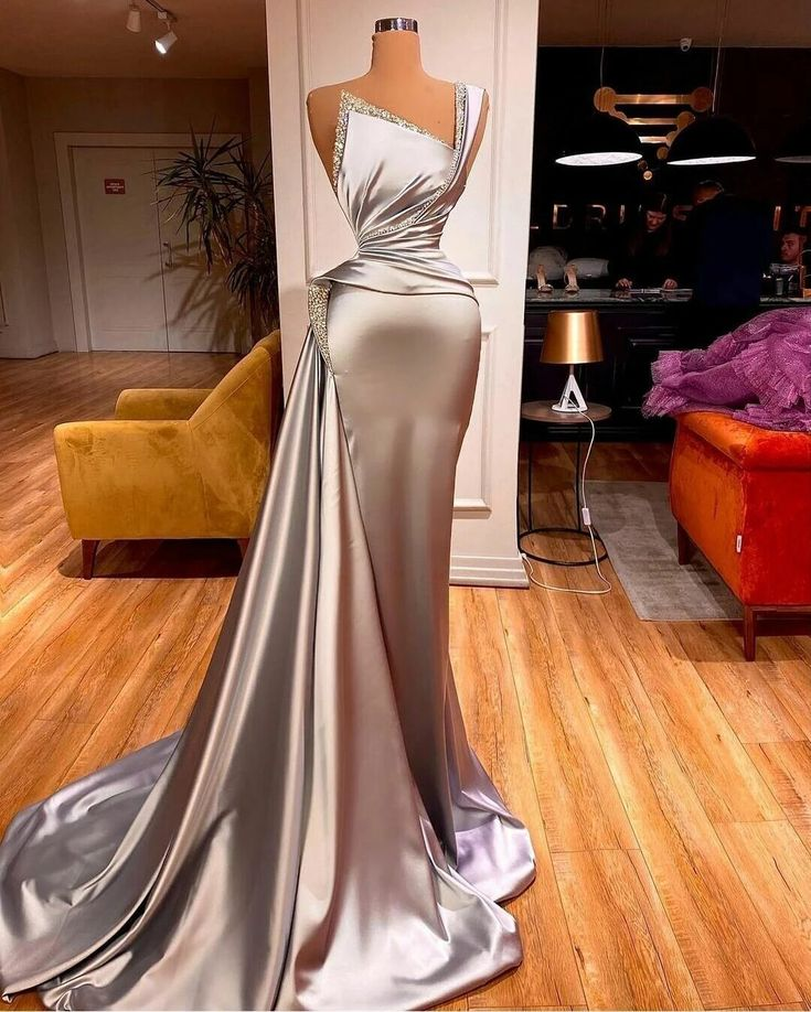 Sexy One Shoulder Slit Mermaid Evening Dress with Sweep Train Y6631