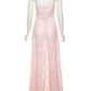 Women's Elegant Floral Printed Mesh Maxi Dress Sexy See-through Pink Prom Dress Y2834