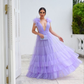 Lavender Deep V Neck Tulle Prom Dress,Lavender Evening Dress Y6185