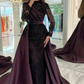 luxury lace embroidered prom dress sexy evening dresses with detachable tail  Y4998