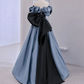 Off Shoulder Satin Lace Long Prom Dress, Blue Evening Dress Y2619