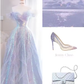 Purple Off Shoulder Sequin Tulle Long Prom Dress, Purple Formal Evening Dresses Y4659