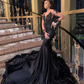 Black mermaid prom dress,Christmas dress,African women party dresses,wedding reception gown Y6437