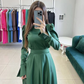 Modest Green A-line Long Sleeves Prom Dress,Green Party Gown Y6884