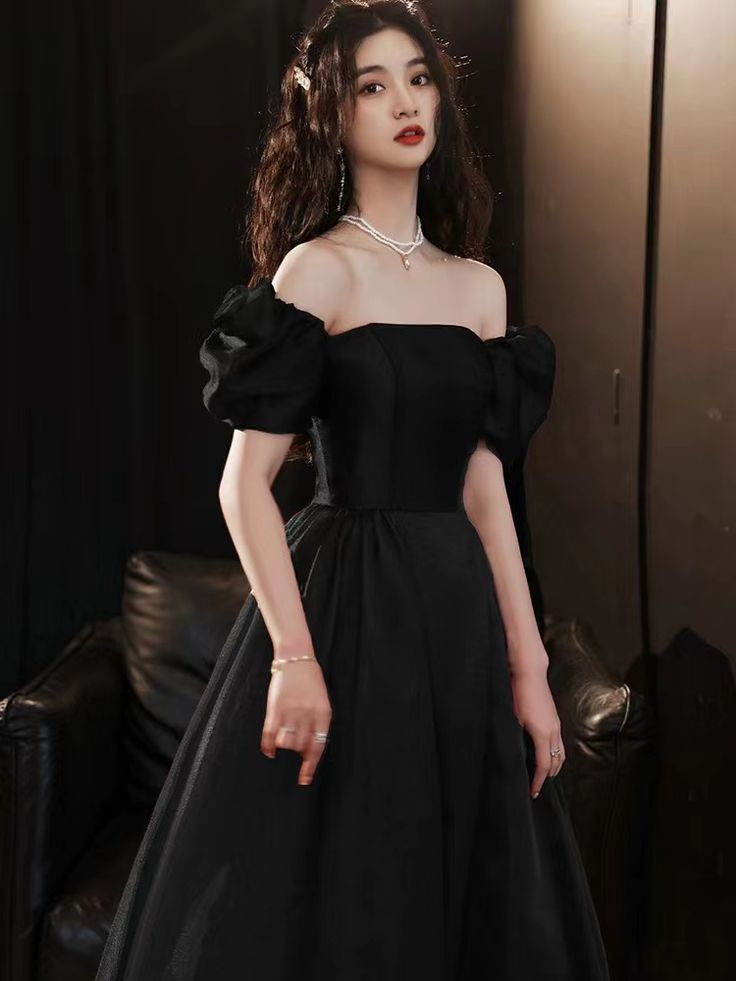 Black evening dress, new style satin prom dress,princess birthday dress,custom made Y4953
