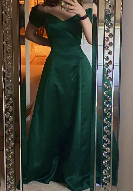 vintage emerald green satin gown prom dress Y7325