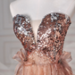 Vintage Rose Gold Strapless Tulle Sequins Beaded A Line Prom Dress Evening Dress Y8622