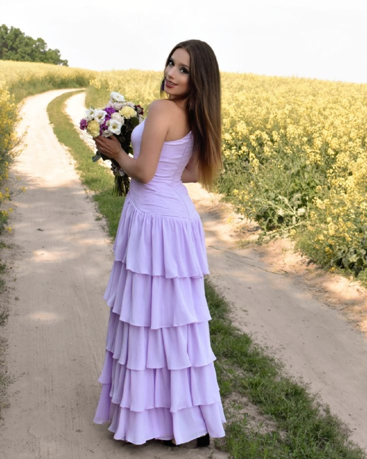 Elegant One Shoulder Chiffon Tiered Prom Dress Y4706