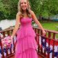 Hot Pink High Low Prom Dresses, Hot Pink High Low Formal Graduation Dresses Y5341