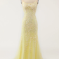 Mermaid Spaghetti Straps Light Pink Long Prom Dress with Appliques Y2316