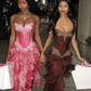 Vintage Hot Pink Lace Chiffon Ruffles Evening Dress,Strapless Prom Dress Y8252