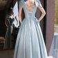 Cute Blue Satin Long Prom Dress, A-Line Blue Evening Dress Y4549