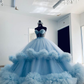 Luxury Handwork Ball Gown Fluffy Tulle Ruffles Quinceanera Dress Blue Coming Of Age Ceremony Party Dress For Formal Occasions Y6550