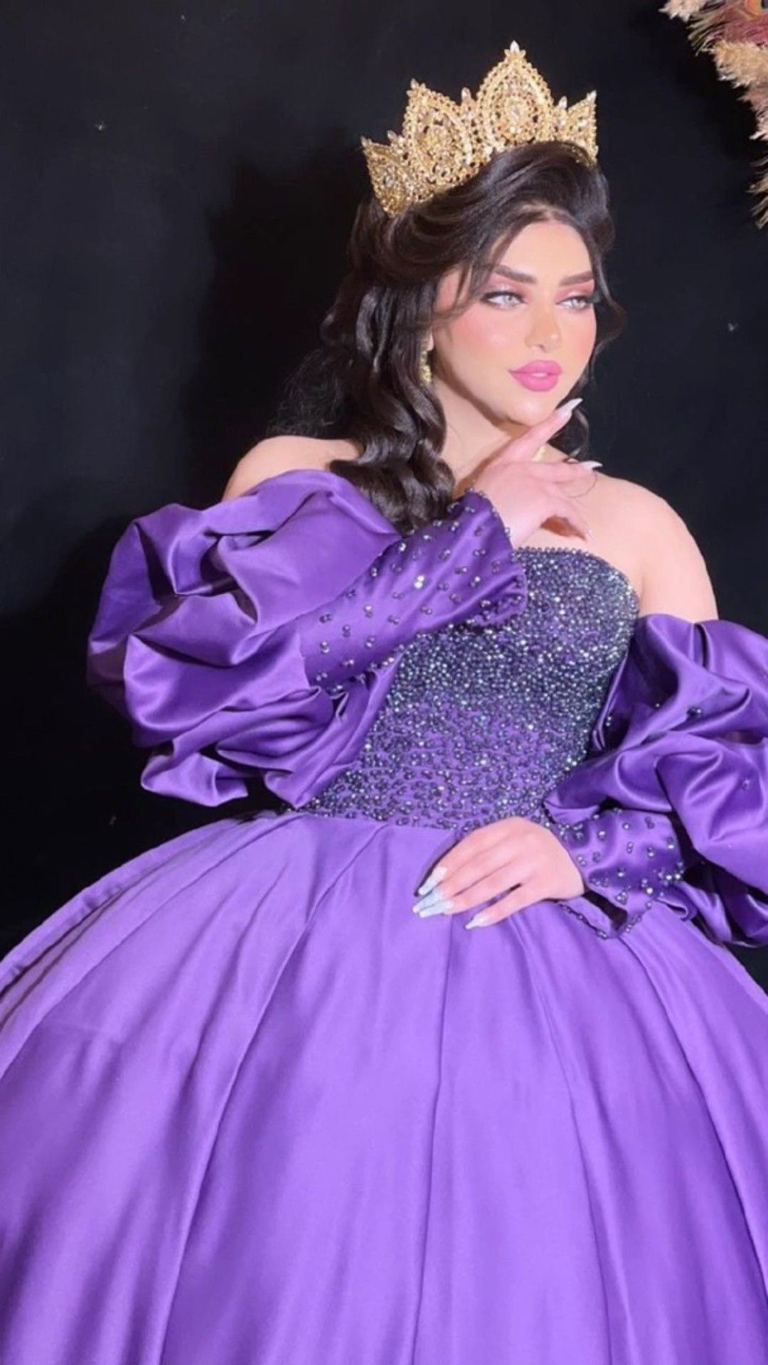 Purple A-line Satin Ball Gown,Princess Dress,Sweet 16 Dress Y5023