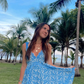 Blue A-line V Neck Lace Trim Dress,Blue Short Homecoming Dress Y2749